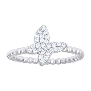 925 Sterling Silver Womens Cubic-Zirconia Butterfly Beaded Fashion Ring Size 7